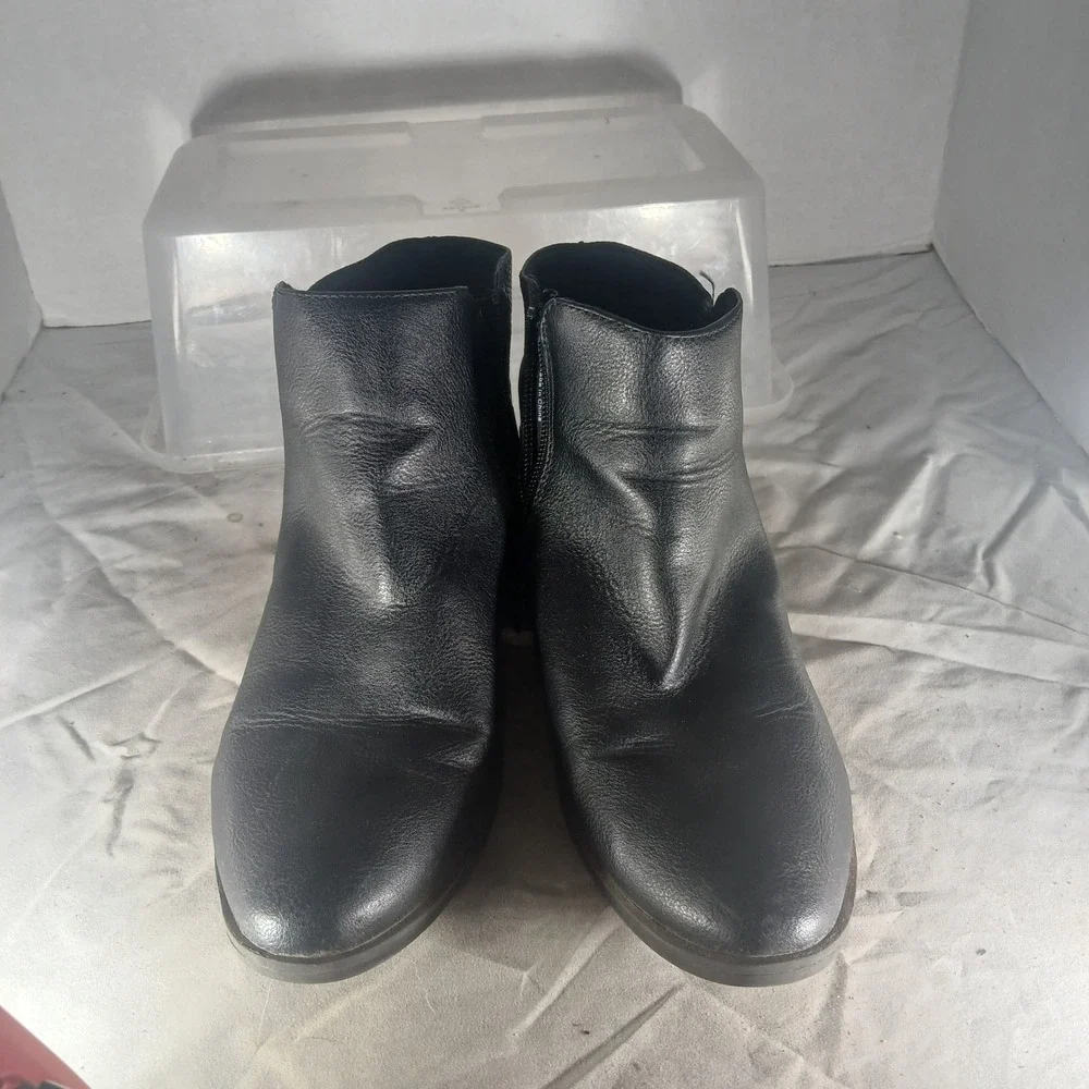 Baretraps Marconi‎ Ankle Boots 7.5M Black Buckle Snakeskin Block Heel Booties
